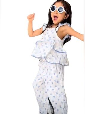 Girls 4T Muslin 100% Cotton Floral Set Ruffle Tank Wide Leg Pants Casual Play